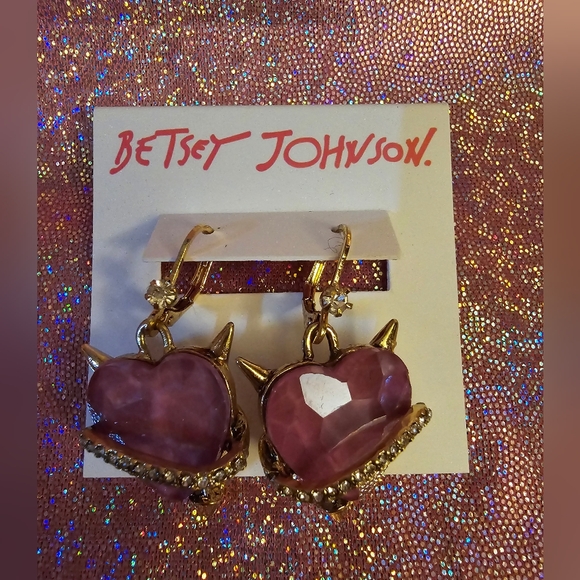 Betsey Johnson Pink Devil Heart Earrings! - Picture 7 of 8